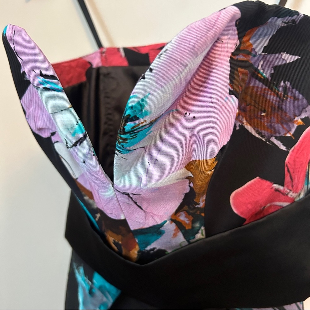 Milly Dress Exclusive Paper Floral Print Luxurious Tuck Black Strapless Cocktail - Picture 5 of 13